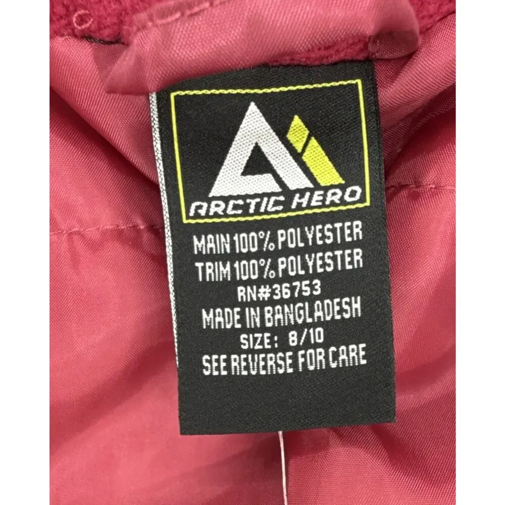 Arctic Hero Kids One Piece Snowsuit Pink Jumpsuit Waterproof Winter Size 8/10